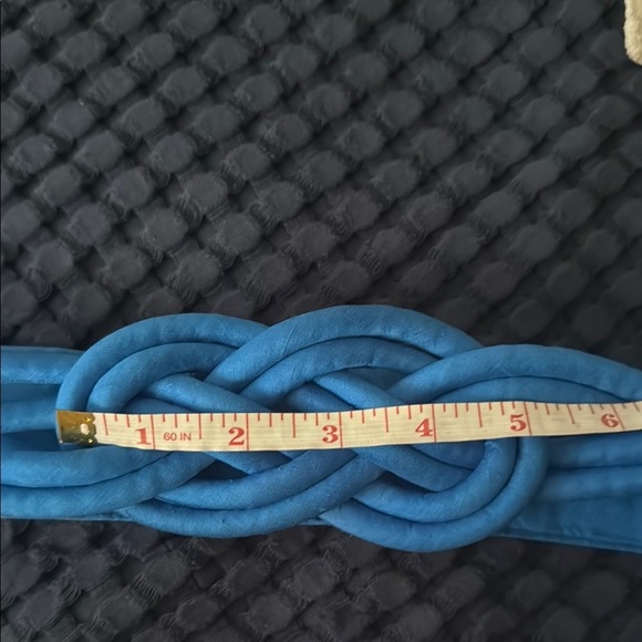 Vintage 70s/80s Blue Knot/Twist Braided belt w/homemade elastic extension - Picture 6 of 8